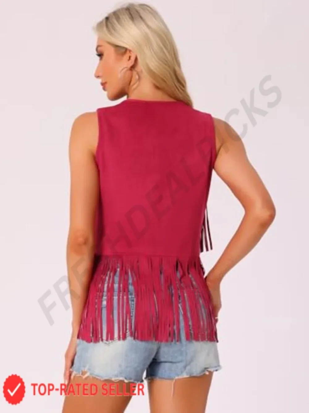 Faux Suede Fringe Vest Open Front Tassel Cardigan Western Cowgirl Top